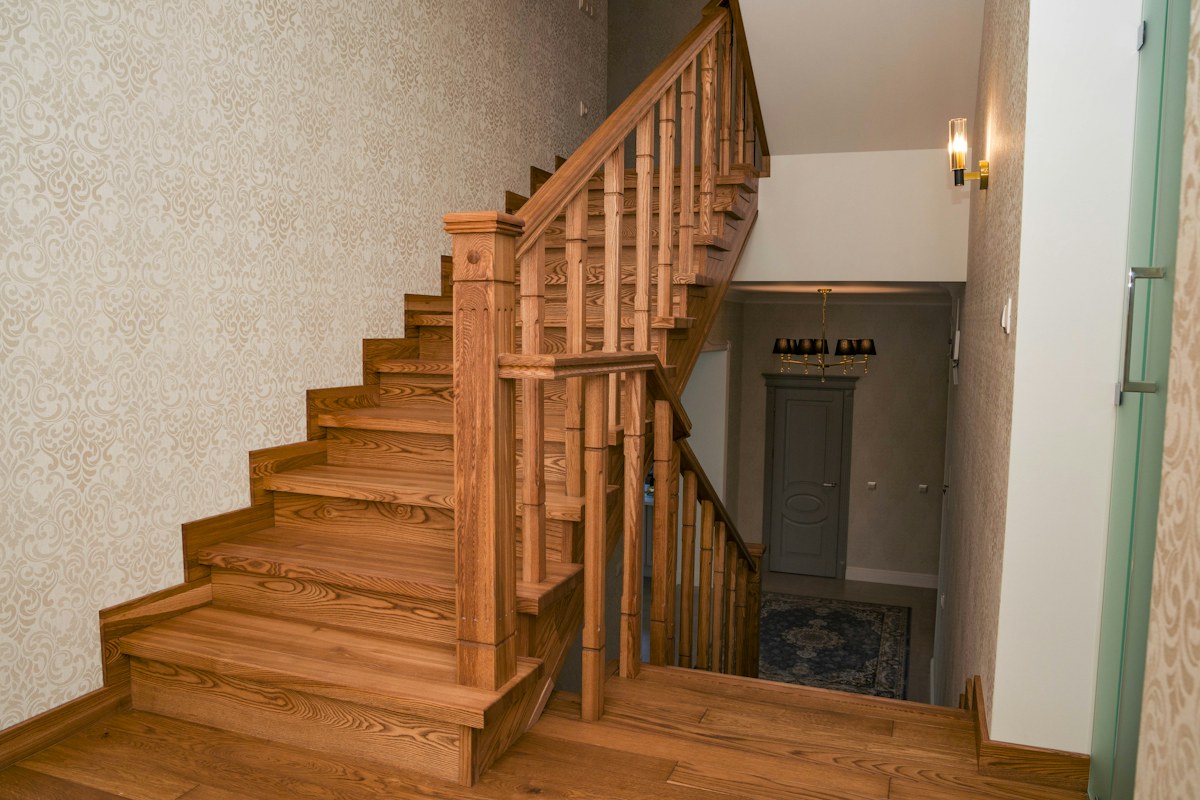 Illustrative wooden staircase or handrail